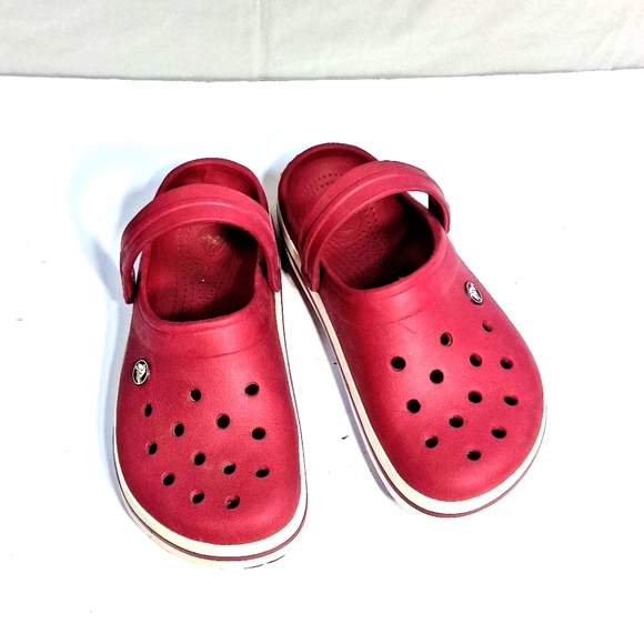CROCS Shoes - Unisex Men's 5 Women's 7 Burgundy Barbiecore Croc's Clogs with White Accents